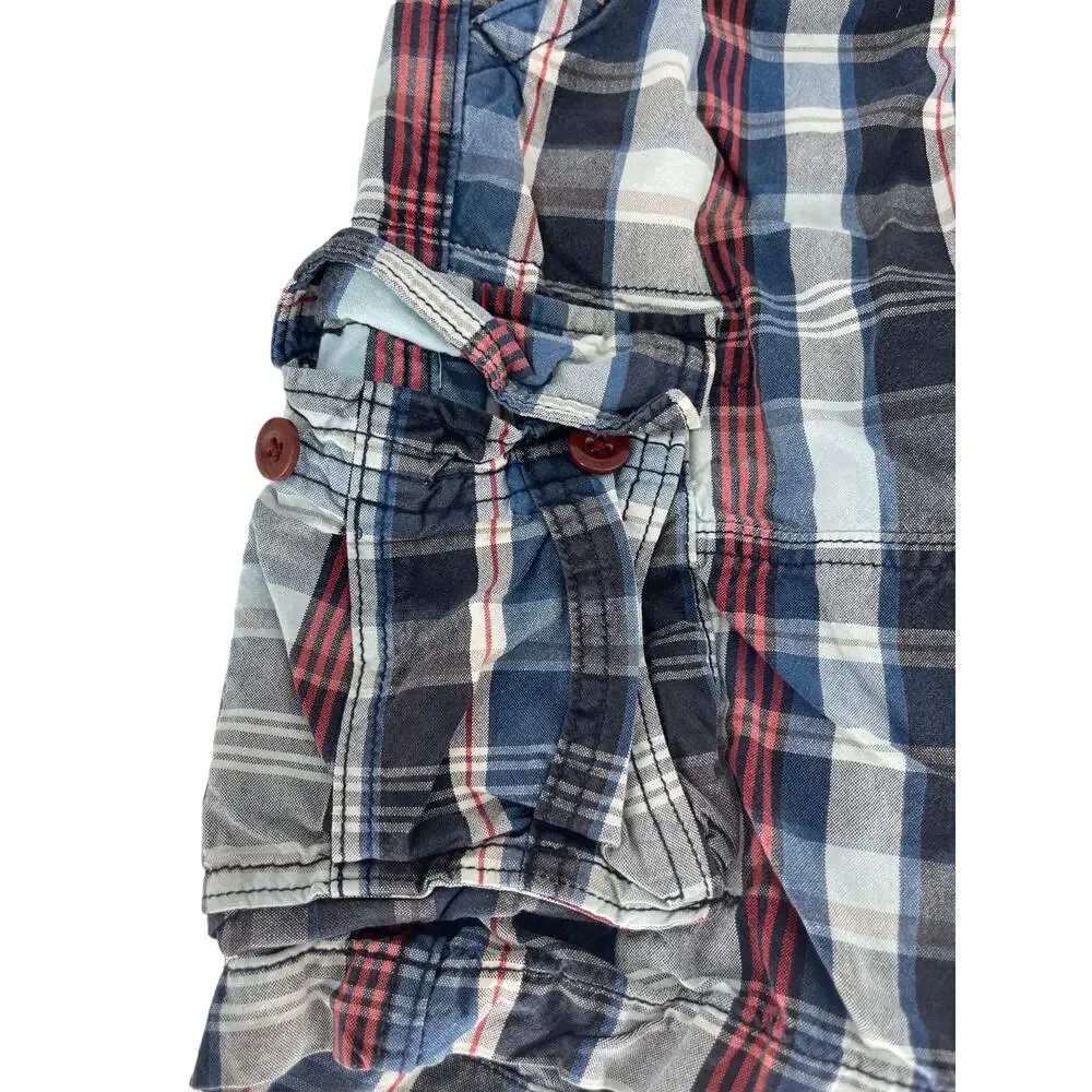 The Children's Place Boys Plaid Cargo Shorts Youth Size 8 Red White Blue